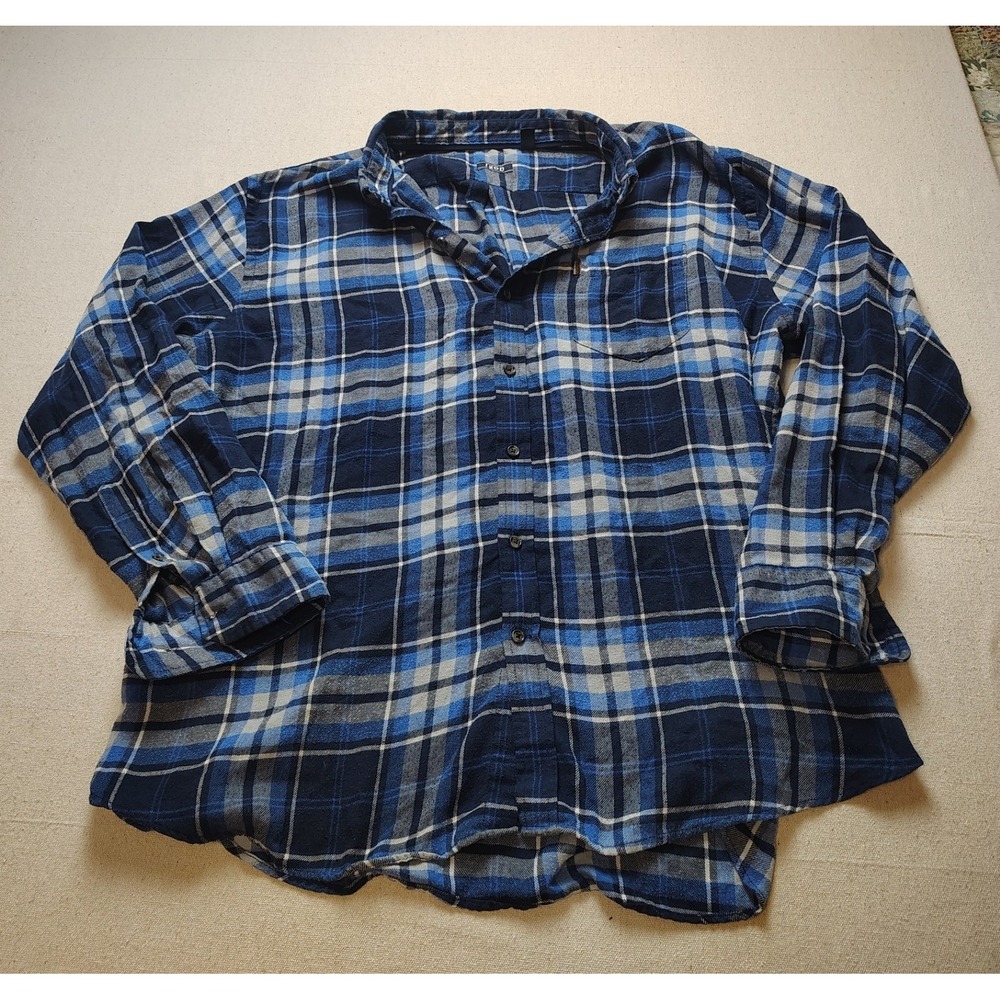 IZOD Mens XXL Blue Grey Plaid Flannel Button Down Shirt Long Sleeve Pocket 12